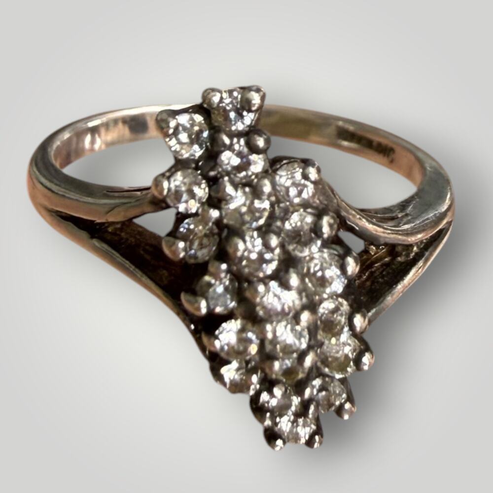 Vintage Sterling Silver Clear Stone Cluster Ring Size 6 Cocktail Statement